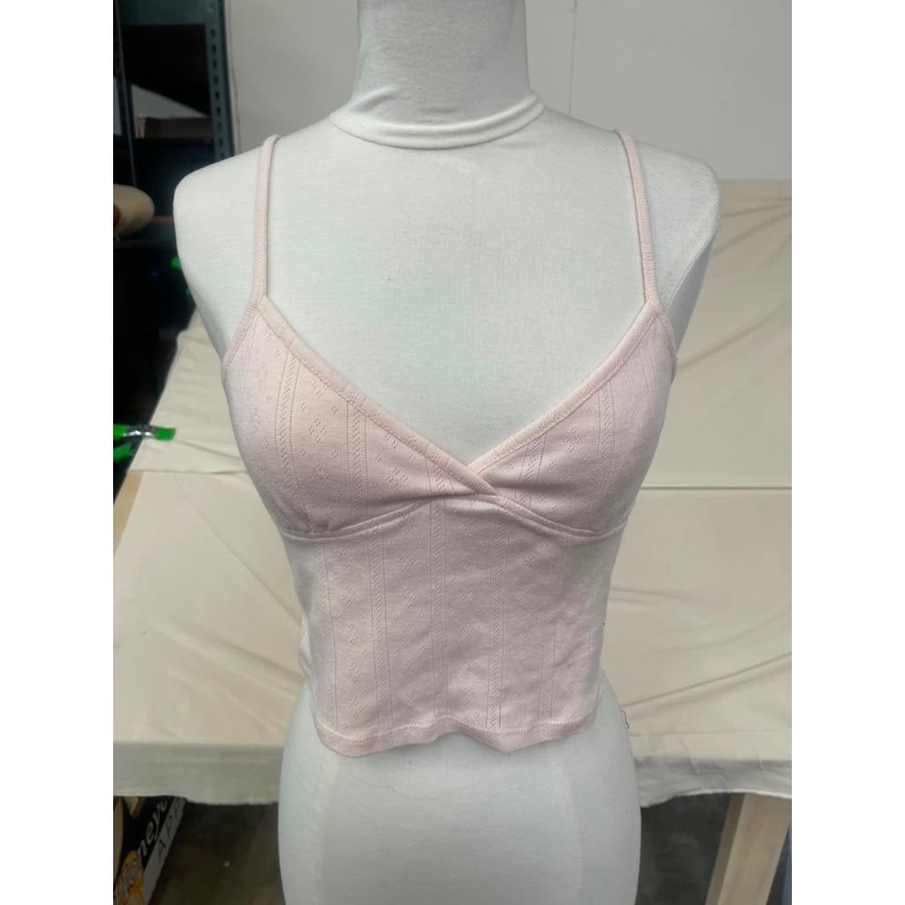 Cotton On Pink Pointelle Knit Cami Crop Top V-Neck Spaghetti Strap Small